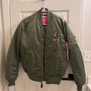 Anti Social Social Club Green Bomber Jacket with Pink Details